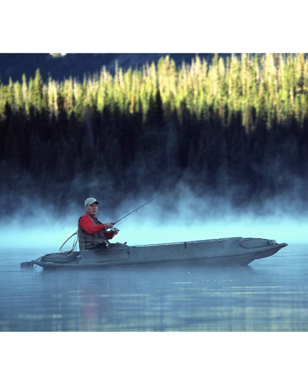 Beavertail Man Fishing in a Stealth 1200 Sneak Boat/Kayak