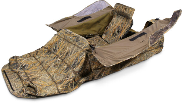 Beavertail Big Gunner Field Lift Assist Blind with Backrest in Karma Wetland Camo Pattern for Field Hunting Open View