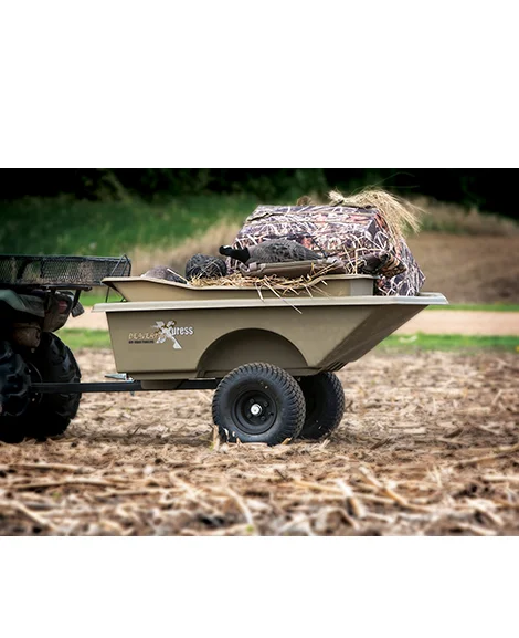 Beavertail ATV Pulling an Xpress 15 Multipurpose Trailer Marsh Brown for Hunting, Lawn and Field