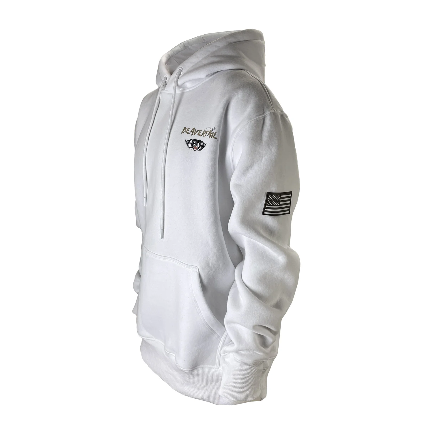 Beavertail White Hunting Hoodie Sweatshirt Side View